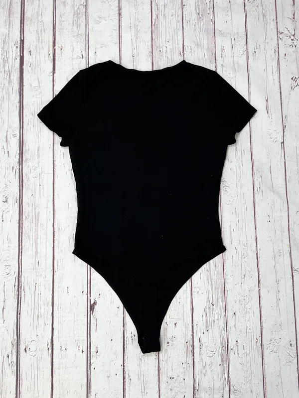 Women’s Double Layer Short Sleeve Black Thong Bodysuit Size Medium NWOT - Image 2