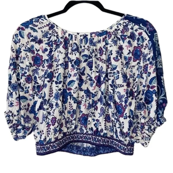 Joie Short Sleeve Cottage Prairie Print Cropped Top S - Image 3