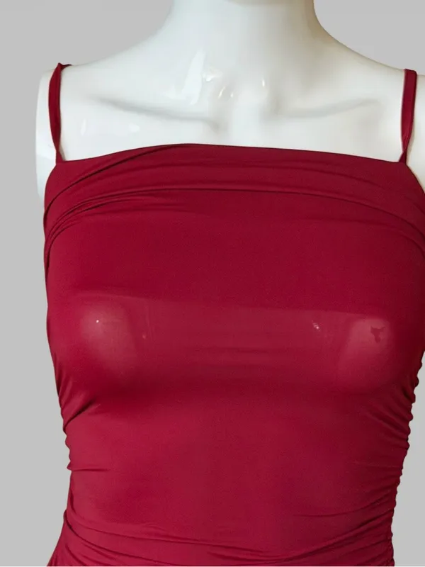 Sleeveless Ruched Midi Dress in Burgundy - Women Dresses Midi - Image 3