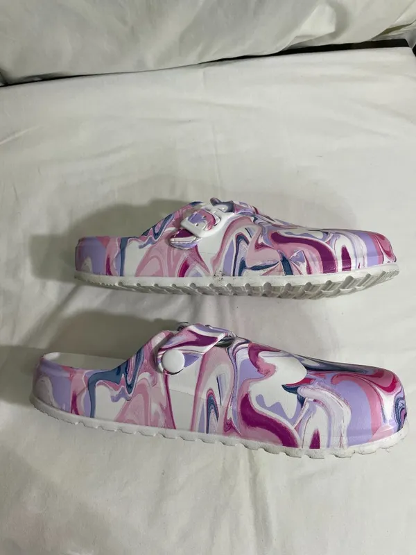 Marble Print Clogs Sandals Women's EU 41 Pink Purple White Slip On Comfort Shoes - Image 4