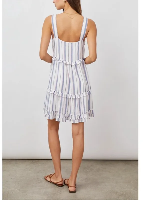 Rails Sandy Tahiti Blue White Pink Striped Tiered Ruffle Feminine Sundress Large - Image 3