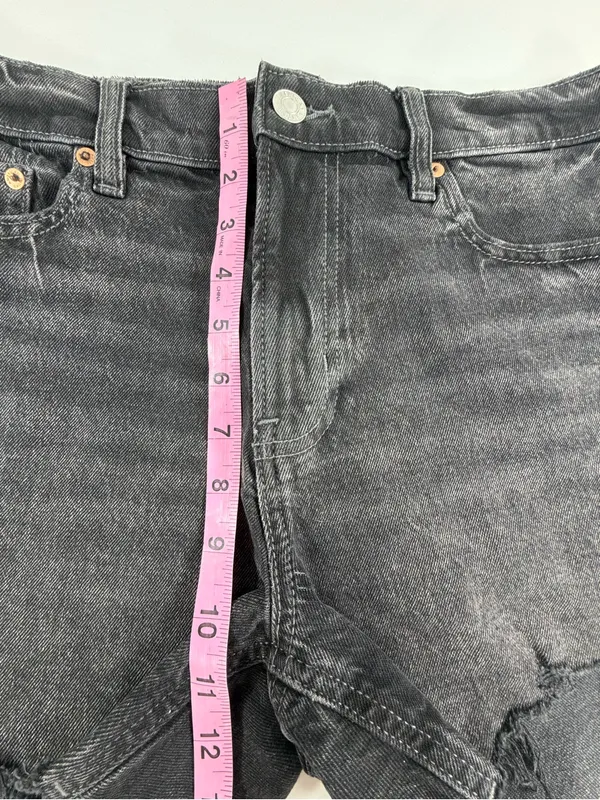 American Eagle Y2K Grunge Black Denim‎ Cutoff Shorts Distressed Raw Hem Womens 4 - Image 5