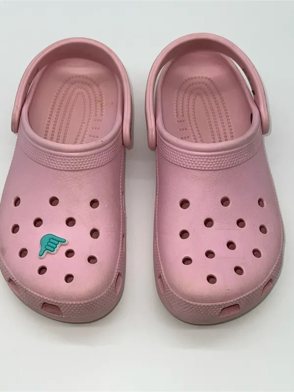 Classic Crocs Women's Taffy Pink Croslite Clog with Teal Hang Loose Jibbitz-Sz 8 - Image 5