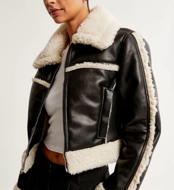 Abercrombie Cropped Vegan Leather Sherpa Jacket - Image 3