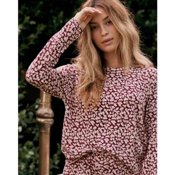 💕THE GREAT💕 The Long Sleeve Sleep Tee ~ Maroon Shadow Floral Size 3 Large NWT - Image 3
