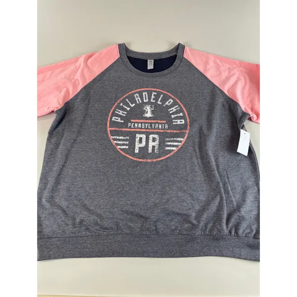Salt Creek Sweatshirt Size XL Gray Pink Sleeves Philadelphia Logo New With Tag - Image 2