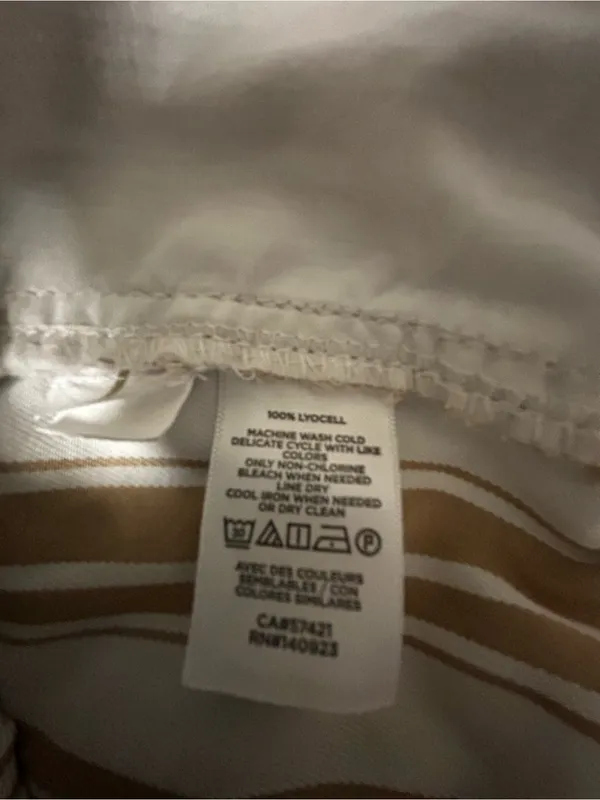 LOFT Cream and Tan Striped Cropped Drawstring Pants - Image 7