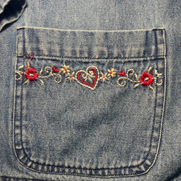 VTG 90s Teddi‎ Denim Button Up Jacket Embroidered Collar Pockets Blue Womens XL - Image 6