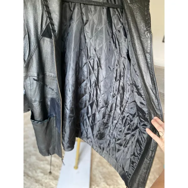 Vintage Winlit Leather Patchwork Coat Hooded Artisanal Eclectic Y2K Indie Sleaze - Image 8