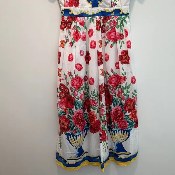 L'ATISTE BY AMY Women's Medium Floral Print Wide Leg Jumpsuit Collared Button - Image 3