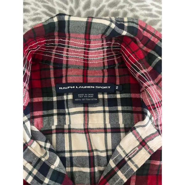 Ralph Lauren Tartan Plaid Shirt sz 2 Suede Elbow Patches Equestrian Preppy Cabin - Image 2