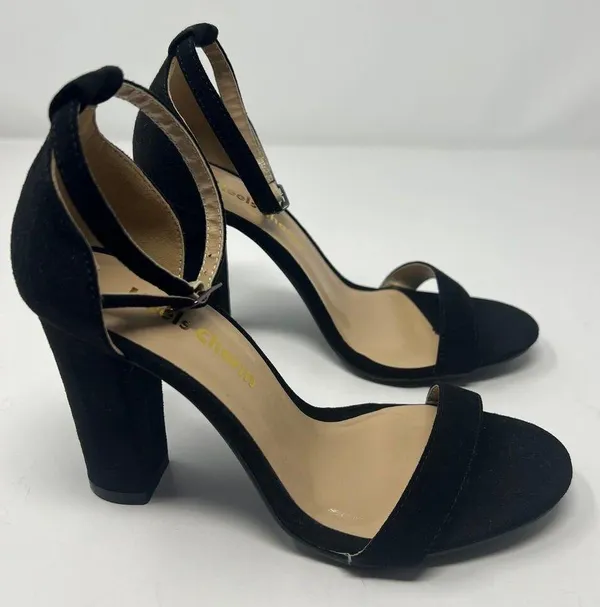 Heels Charm Faux Suede Black Heel Sandals Size 6.5 - Image 5
