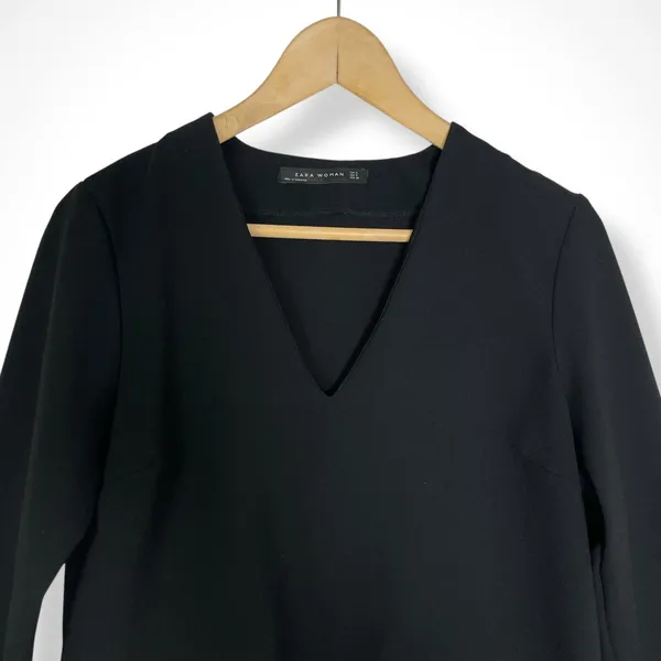 ZARA Structured Crepe V-Neck Top - Black | Minimalist Chic - Image 6