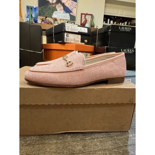 Sam Edelman Women‎ Loraine Loafers Shoes Pink Metallic Linen Size 6.5 Equestrian - Image 6