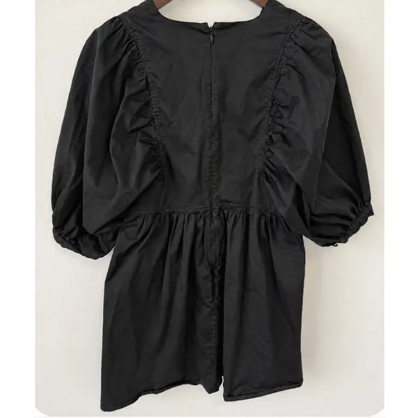 Hunter Bell Women's "Maya" Black Cotton‎ Puff Sleeve Poplin Dress Size S - Image 4