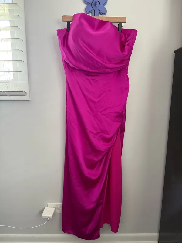Tarik Ediz US 14 51147 Asymmetrical Bodice Slit Gown Fuchsia Pink Evening Party - Image 2