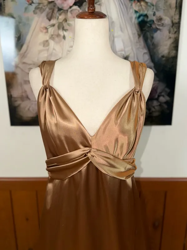 Beautiful New David's Bridal Antique Gold Satin Twist-Front Gown - Image 4