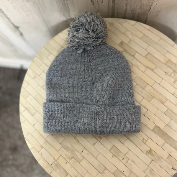 Unicorn Beanie Hat Womens One Size Grey Embroidered Cuff Pom Pom Knit Cap - Image 2