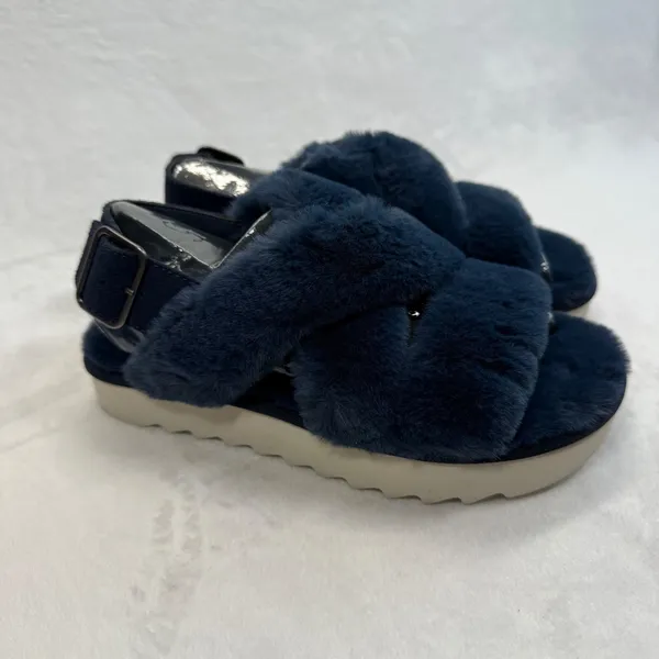 Koolaburra by UGG Fuzz-ee Sandals Adjustable‎ Insignia Blue Furry Size 5 - Image 4