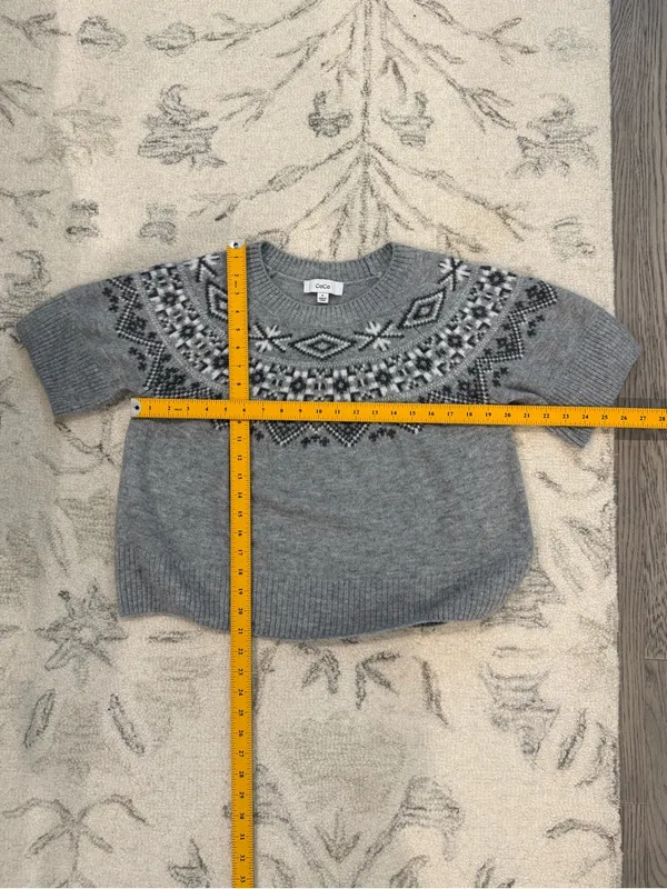 CeCe Fair Isle Short Sleeve Sweater XL Gray Black White - Image 8