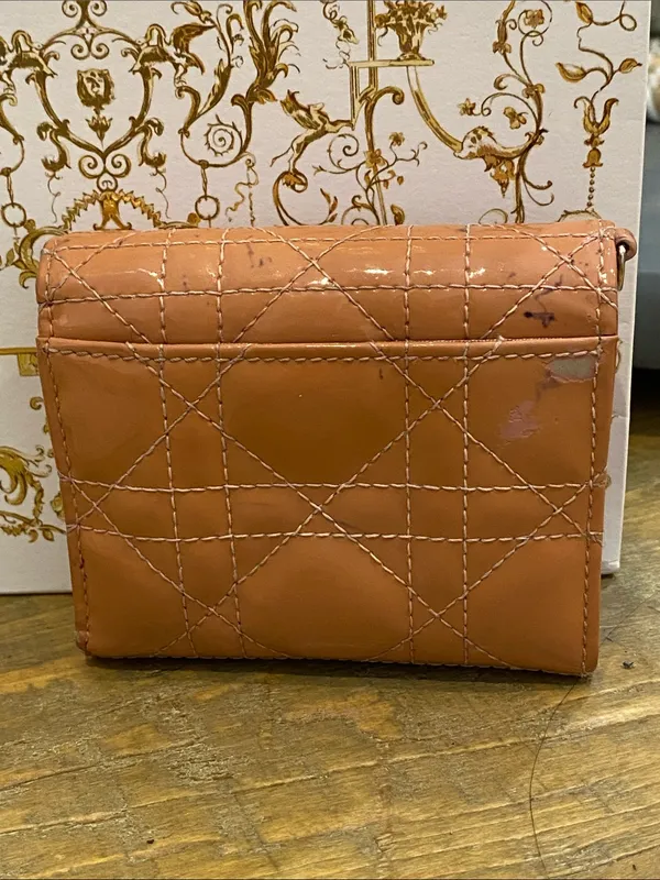 Christian Dior Lady Dior Lotus Quilted Patent Leather Cannage Wallet in Peachy Pink - Image 10