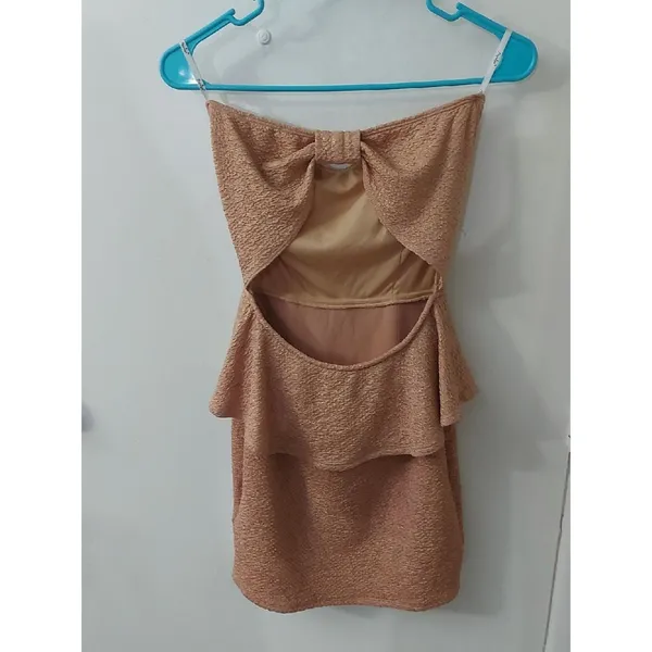 Papaya Strapless Brown/Gold Flecks Peplum Cocktail Dress M Coquette Girl Holiday - Image 2