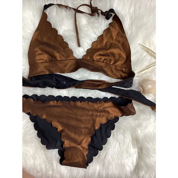 New. PilyQ Copper Reversible Wave bikini set. M-top/L-bottom. Runs small - Image 7