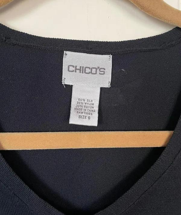 Chico’s Silk Blend Knit Sweater black v-neck classic minimalist women’s size 0 - Image 2