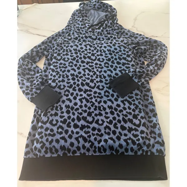 Victorias‎ Secret Blue Leopard Print Hoodie Longline Pullover XS Animal Print - Image 4