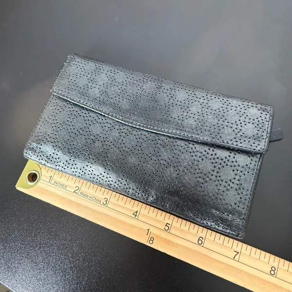 Lodis Black Leather Trifold Wallet Perforated‎ Flap Pocket Envelope Card Case ID - Image 3
