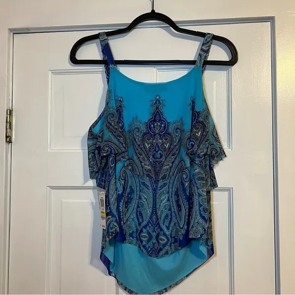 #91 Inc International Concepts Blue Paisley Embellished Top Medium - Image 2