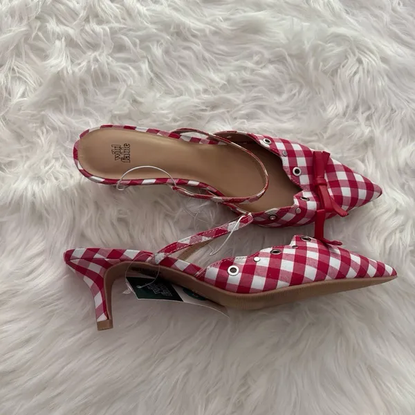 Wild Fable Red Gingham Bow Kitten Heels Size 9.5 - Image 5