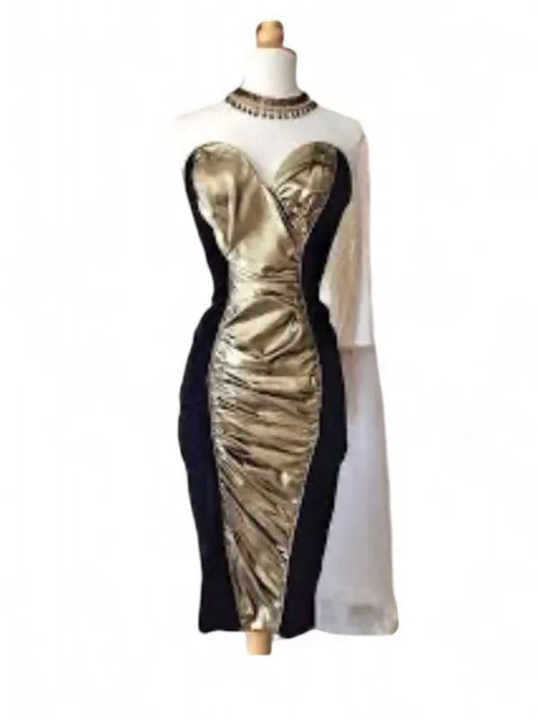 Climax by Karen Okada for David Howard VTG Gold Burgundy Velvet Strapless Dress - Image 7