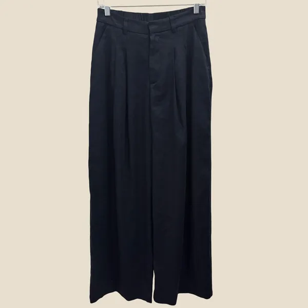Maeve Avery Wide-Leg Pleated Trousers Navy Linen‎ Blend Small NEW Minimalist - Image 3