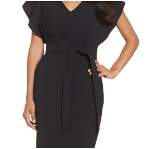 Eliza J Ruffle Sleeve Sheath‎ Dress Women's 6 Black Crepe LBD Classic Career - Image 5