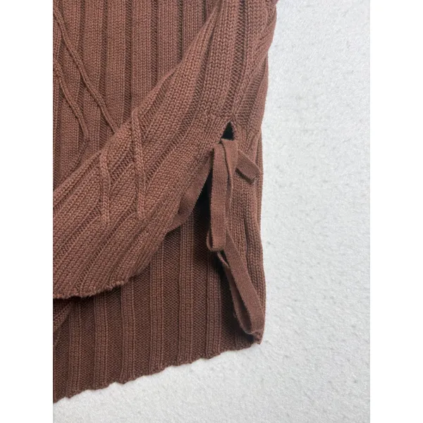 Zara Womens Brown Ribbed Asymmetrical Side Tie Short Sleeve Knit Top Small - Image 5