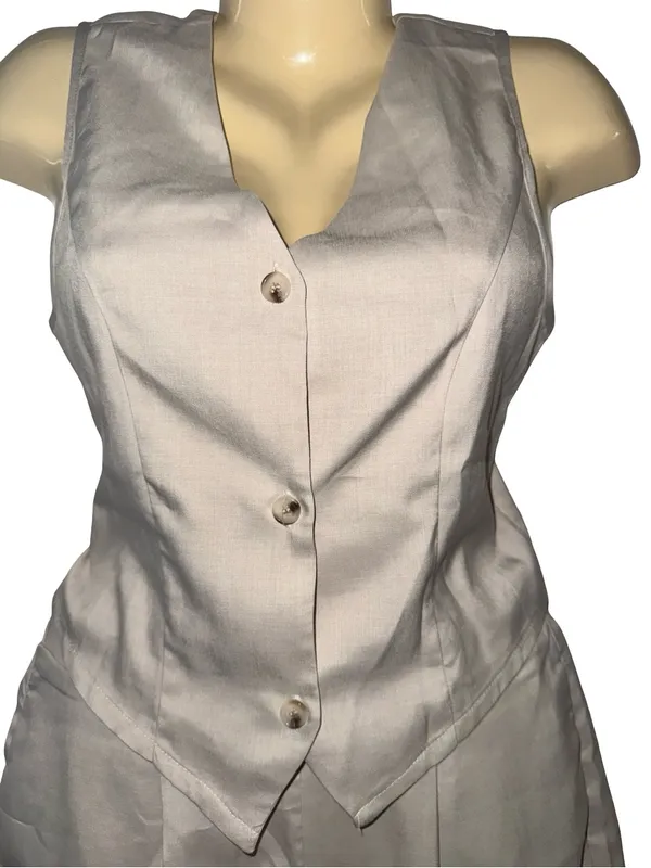 Sleeveless Button Vest & Shorts Set in Tan - Image 2
