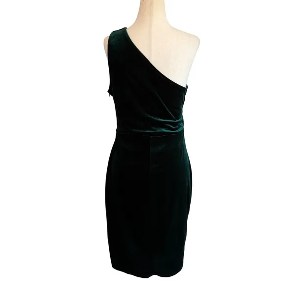 Lulus Emerald Green Velvet One Shoulder Mini Dress Pleated Bodice‎ D1582 Medium - Image 12