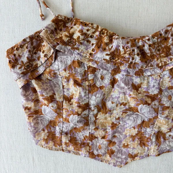 American Eagle Floral Eyelet Ruffle Corset Top Womens Large Lavender Brown NWT - Image 7