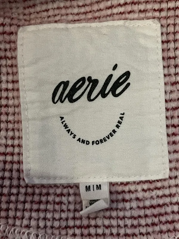 Aerie Sweater Womens Medium Pink Striped Waffle Knit Crew Neck Pullover Cozy - Image 7