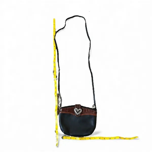 Brighton Vintage Crossbody Bag Black Leather Brown Croc Embossed Heart Accent - Image 16