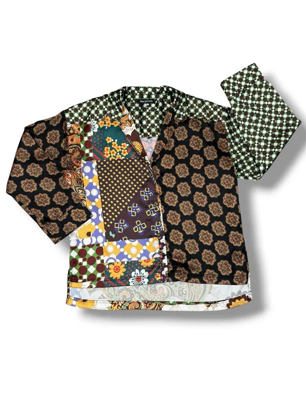 Urban‎ Outfitters Retro Multi Print Patchwork Satin Oversized Shirt Small - Image 12