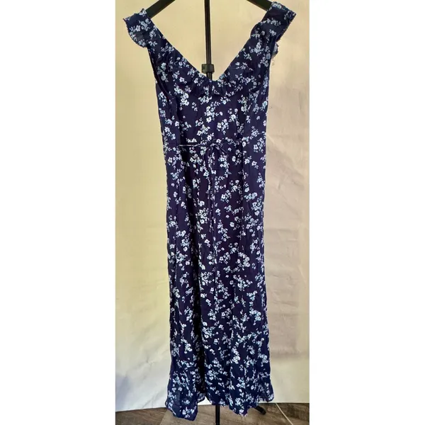Universal Threads NWT Floral Ruffle Maxi Dress M Navy Blue MSRP $38 - Image 2