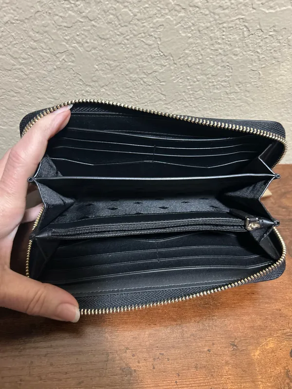 kate spade new york Black Solid Zip-Around Wallet Logo Zipper Card Slots - Image 4