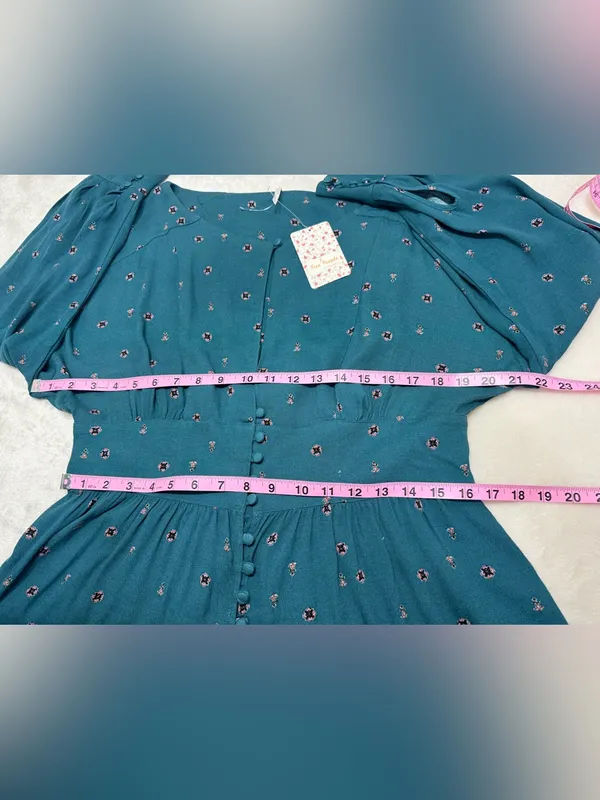 Free People Love Grows Teal Long-Sleeve Romper Size Large - Image 9