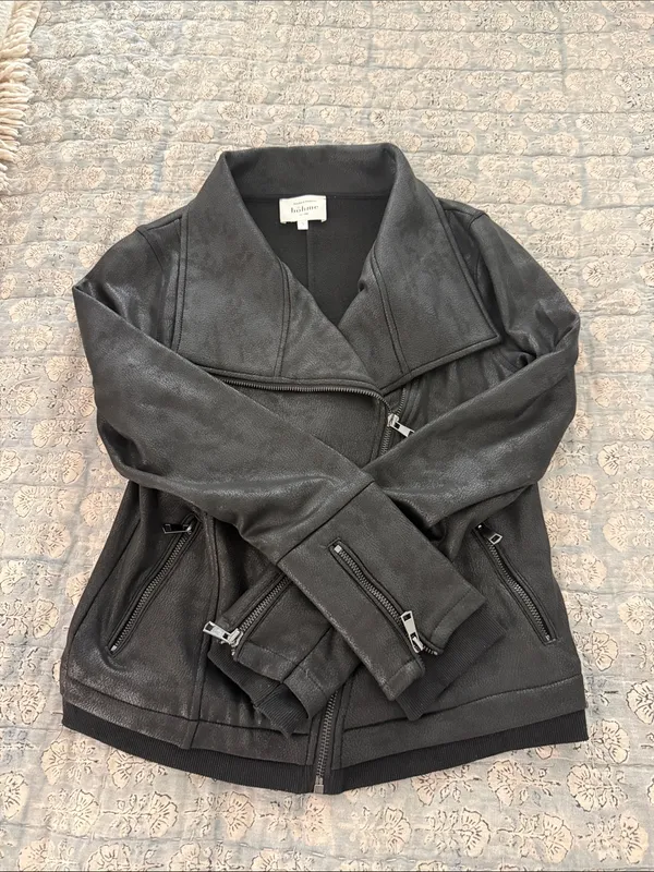 Bohme Black Faux Leather Asymmetrical Zip Moto Jacket - Image 4