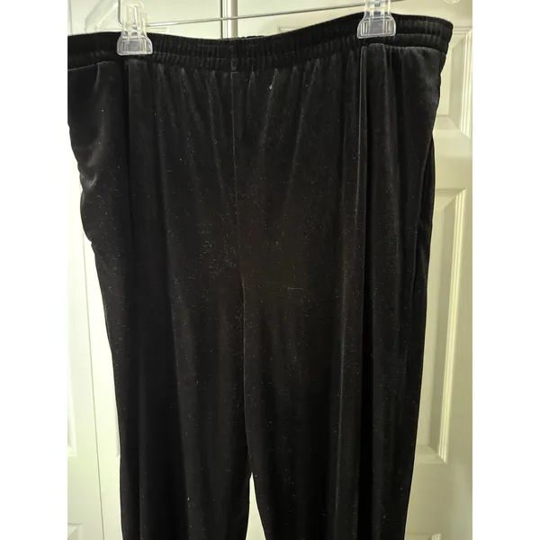 Impressions Lifestyle Women‎ Black Velvet Elastic Waist Straight Leg Pants Large - Image 2