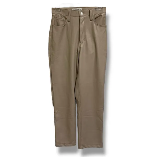 Abercrombie Curve Love Vegan Leather 90s Straight Pants Tan 27 Long High Rise 4‎ - Image 3