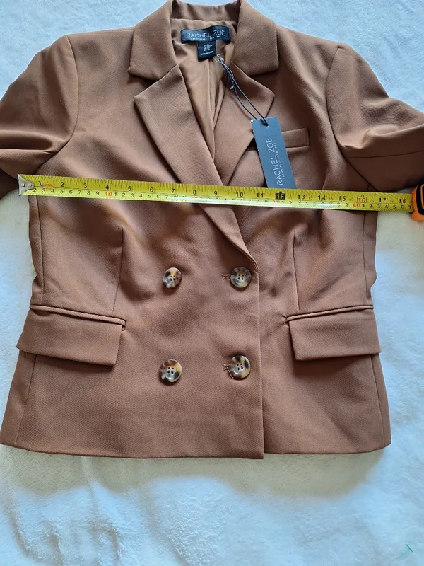 Rachel Zoe NWT Cropped Double Breasted Blazer Jacket Camel Tan XS - Image 3