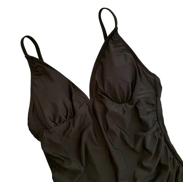 Cupshe | Black Shirring V Neck One Piece Swim Suit Adjustable Size Large NWT - Image 5